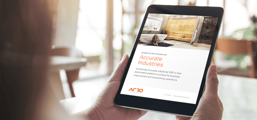 Case Study - Accutate Industries - Acumatica ERP - shown on a tablet being held by a female reader.